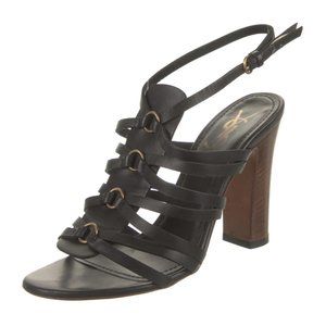YSL Yves Saint Laurent Leather Strappy Sandals Heels Black